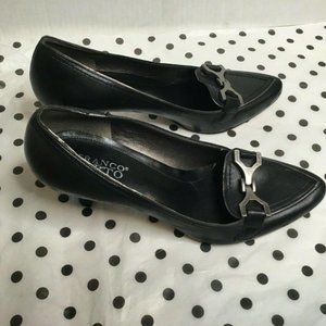 Franco Sarto Womens Black Leather Buckle Block Hee